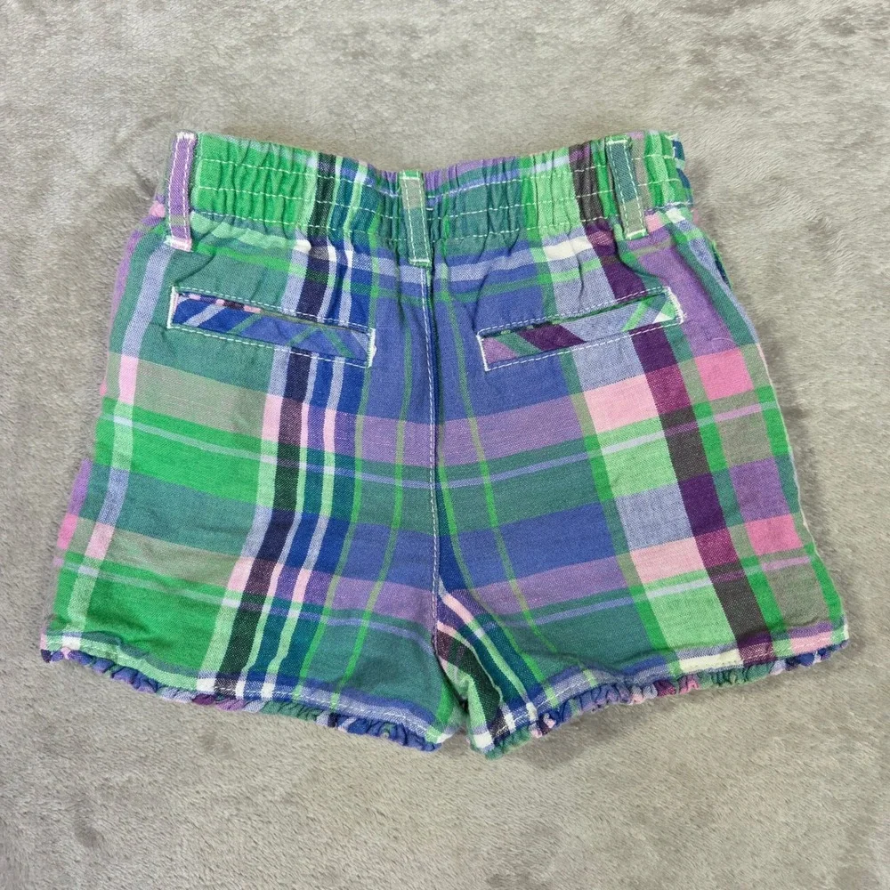 Ralph Lauren Toddler Girls 18M Madras Plaid Linen Cotton Ruffle Shorts Green